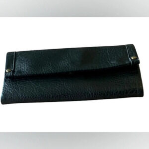 🐼🐼🐼time and Tru Black Extra Soft Wallet w/Bronze Accents, Farrah Flap Front